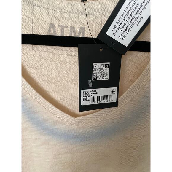 ATM Relaxed V-Neck Coastal Preppy Old Money Basic Women Shirt Coral Stone Powder - Picture 7 of 8